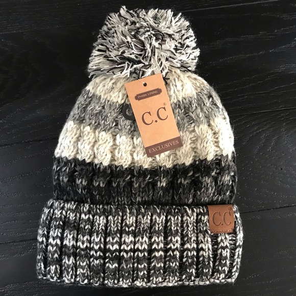 C.C Accessories - Back in Stock! C.C Fluffy Lined Beanie w/ Pom Pom
